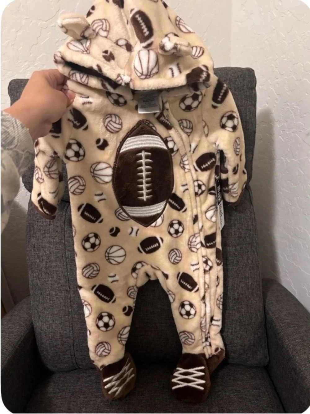 Onesies and football onesie-NEW WITH TAGS, the sweater/shorts worn 2 or 3 times